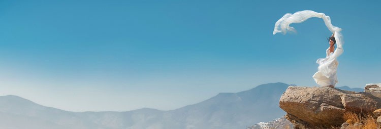 Bride on a hill in Mykonos