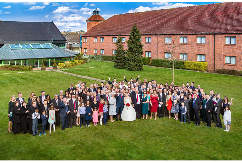 A group shot of the guests - Wedding at Waltham Abbey Marriott Hotel 04